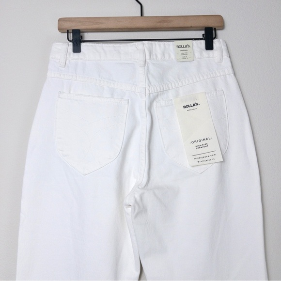 NWT Rollas Original High Rise Straight Jean 28 Layla White Distressed Knee Rip - Picture 12 of 12